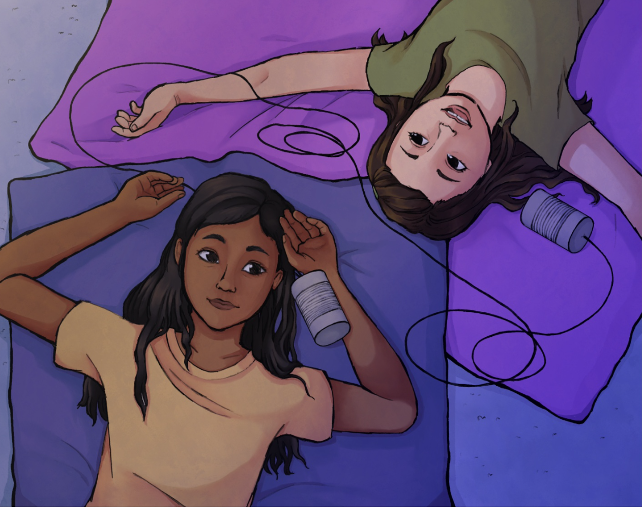 Cup & String - Two friends connected by string telephone