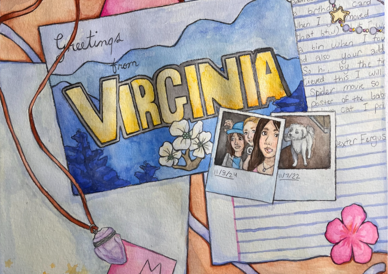 Greetings from Virginia - Mixed media collage with postcard and polaroids